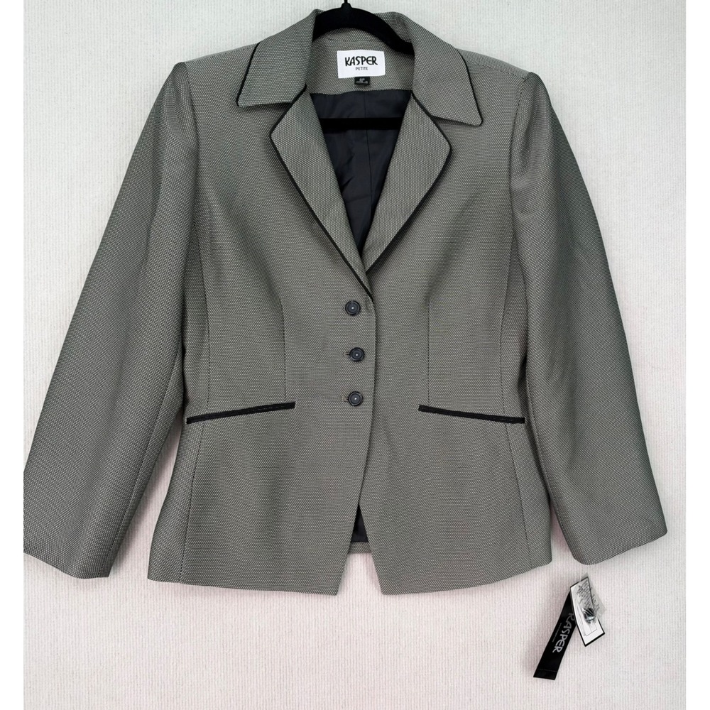 NWT Kasper Petite Blazer Women 8P Black White Career Suit Jacket $280